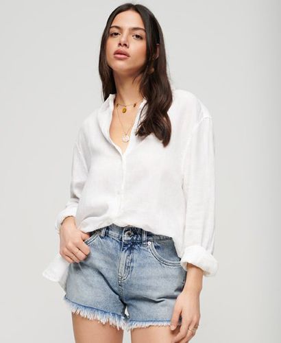 Women's Loose Fit Textured Casual Linen Boyfriend Shirt, White, Size: 12 - Superdry - Modalova