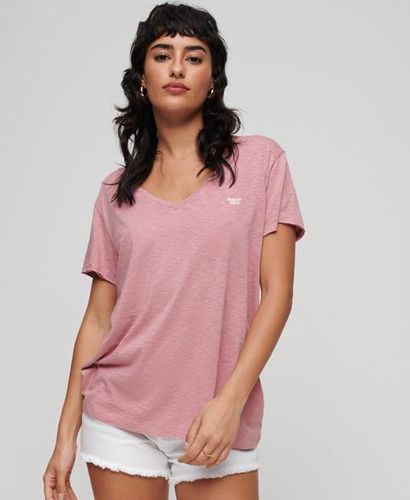 Women's Slub Embroidered V-Neck T-Shirt Pink / Foxglove Pink - Size: 8 - Superdry - Modalova