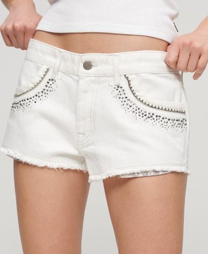 Women's Diamante Embellished Denim Shorts White / Rockwood Vintage White - Size: 26 - Superdry - Modalova