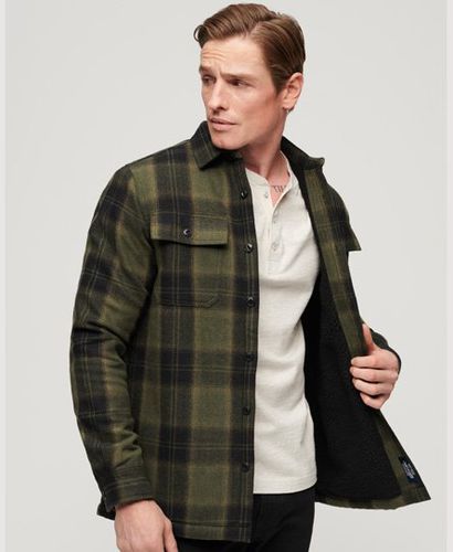 Men's Fleece-Lined Wool Check Overshirt / Roderick Check Olive - Size: M - Superdry - Modalova