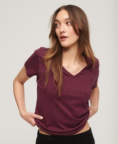 Women's Slub Embroidered V-Neck T-Shirt Red / Deep Port - Size: 8 - Superdry - Modalova