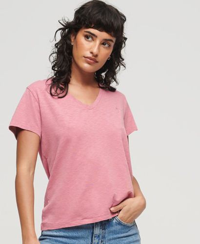 Women's Slub Embroidered V-Neck T-Shirt Pink / Mesa Rose Pink - Size: 16 - Superdry - Modalova