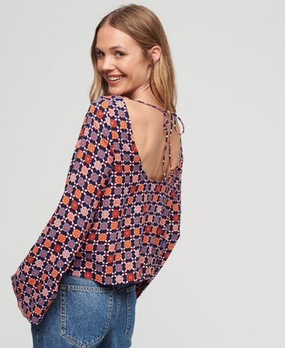 Women's Printed Flared Sleeve Open Back Top Pink / Geo Floral Print - Size: 10 - Superdry - Modalova