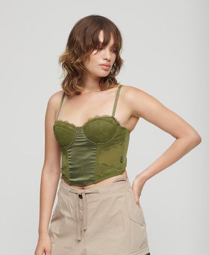 Women's Satin and Mesh Lace Corset Top / Olive - Size: 12 - Superdry - Modalova
