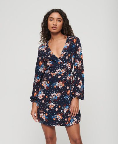 Women's Classic Floral Print Mini Wrap Dress, Navy Blue, Size: 10 - Superdry - Modalova