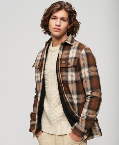 Men's Fleece-Lined Wool Check Overshirt Brown / Roderick Check Brown - Size: L - Superdry - Modalova