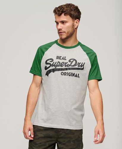 Men's Classic Logo Print Athletic Vintage Raglan T-Shirt, Grey and Green, Size: XL - Superdry - Modalova