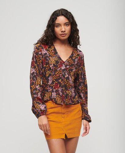 Women's Printed Long Sleeve V-Neck Blouse Brown / Black Juju Floral - Size: 12 - Superdry - Modalova