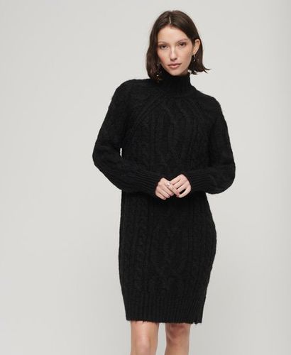 Women's Cable Knit Mock Neck Jumper Dress Black - Size: 10 - Superdry - Modalova