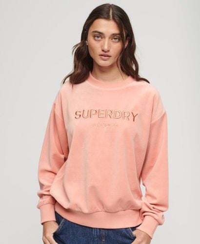 Women's Velour Graphic Boxy Crew Sweatshirt Cream / Peach Beige - Size: 8 - Superdry - Modalova