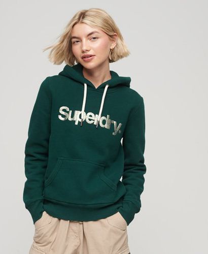 Women's Metallic Core Logo Hoodie Green / Pine Green - Size: 8 - Superdry - Modalova