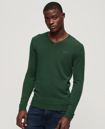Men's Essential Embroidered V-Neck Knit Jumper Green / Heritage Pine Green Marl - Size: L - Superdry - Modalova