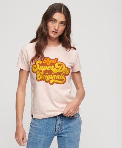 Women's 70s Script Metallic Logo T-Shirt / Somon Marl - Size: 10 - Superdry - Modalova