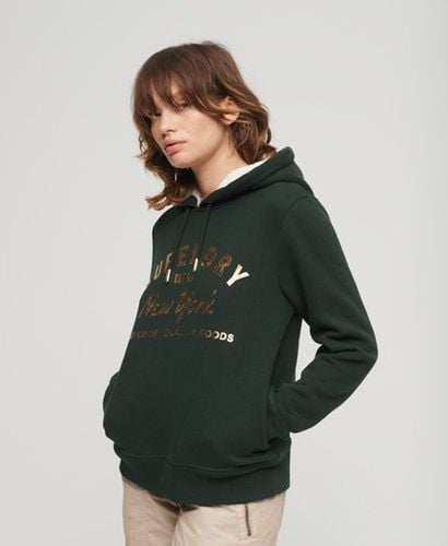 Women's Luxe Metallic Logo Hoodie Green / Academy Dark Green - Size: 12 - Superdry - Modalova