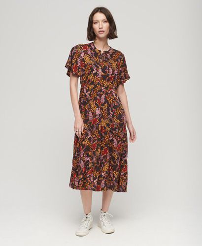 Women's Printed Short Sleeve Tiered Midi Dress Brown / Black Juju Floral Print - Size: 6 - Superdry - Modalova