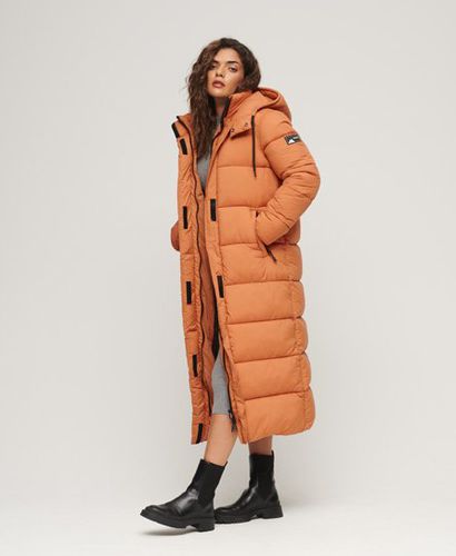 Women's Ripstop Longline Puffer Coat Orange / Caramel Grid - Size: 10 - Superdry - Modalova