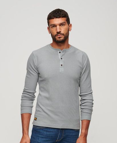 Mens Classic Relaxed Fit Waffle Cotton Henley Top, Light Blue, Size: L - Superdry - Modalova