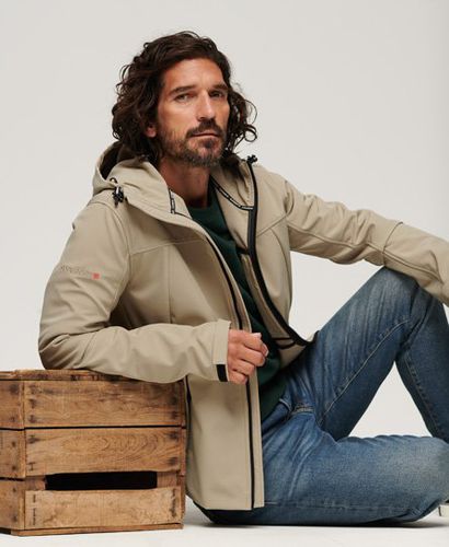Men's Classic Fleece Lined Softshell Hooded Jacket, Beige, Size: M - Superdry - Modalova