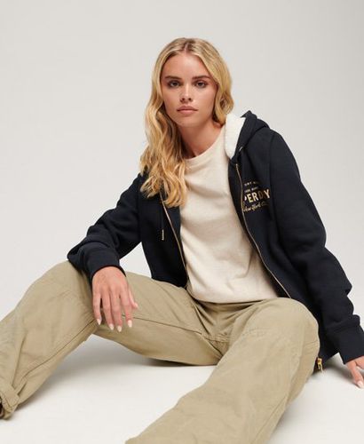 Women's Luxe Metallic Logo Zip Hoodie Navy / Eclipse Navy - Size: 10 - Superdry - Modalova