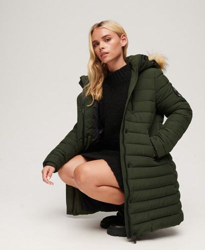 Women's Fuji Hooded Mid Length Puffer Coat / Dark Moss - Size: 10 - Superdry - Modalova