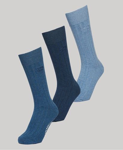 Women's Organic Cotton Unisex Core Rib Crew Sock 3 Pack Blue / Bright Blue Marl - Size: M/L - Superdry - Modalova