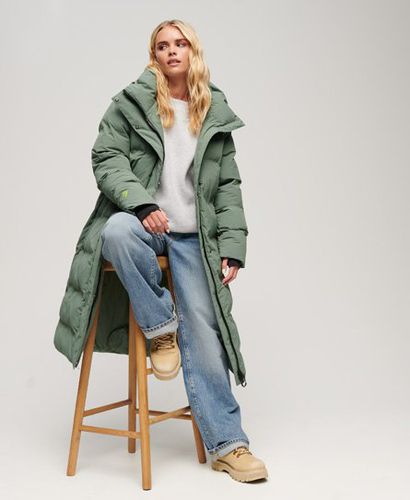Women's Hooded Longline Puffer Coat / Laurel Khaki - Size: 10 - Superdry - Modalova