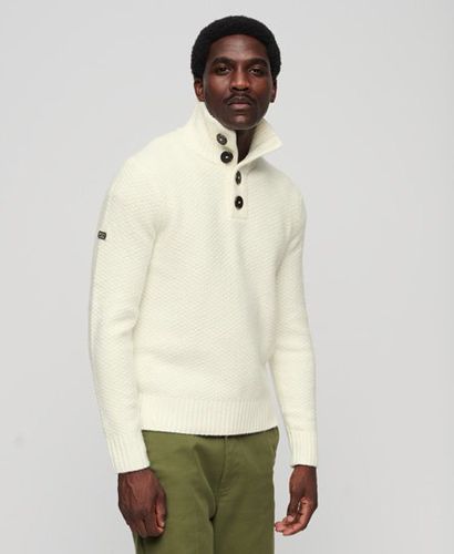 Men's Chunky Knit Button Neck Jumper Cream / Ecru - Size: S - Superdry - Modalova