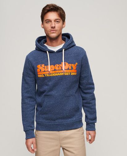 Men's 70s Retro Font Logo Hoodie Navy / Fifth Avenue Navy Snowy - Size: S - Superdry - Modalova