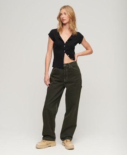 Women's Ladies Classic Contrast Carpenter Wide Leg Pants, Green, Organic - Size: 26/32 - Superdry - Modalova