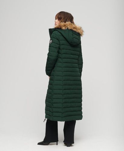 Women's Faux Fur Hooded Longline Light Padded Puffer Coat Green / Enamel Green - Size: 10 - Superdry - Modalova