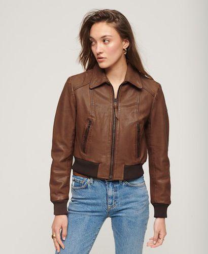 Women's 70s Leather Jacket Tan / Washed Tan - Size: 16 - Superdry - Modalova
