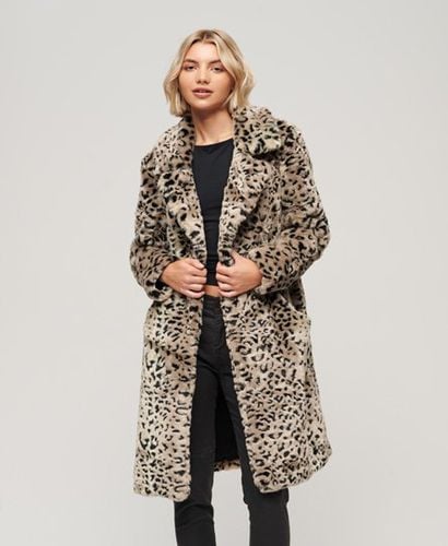 Women's Vintage Long Faux Fur Coat Beige / Animal - Size: 10 - Superdry - Modalova