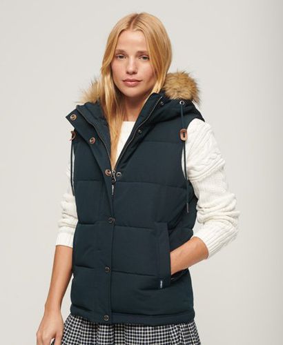 Women's Everest Faux Fur Puffer Gilet Navy / Nordic Chrome Navy - Size: 10 - Superdry - Modalova