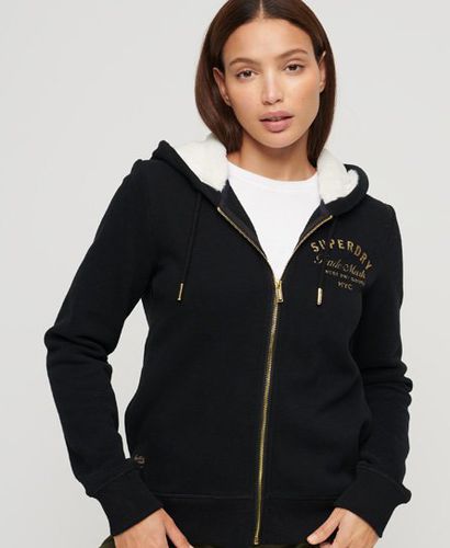 Women's Luxe Metallic Logo Zip Hoodie Black - Size: 12 - Superdry - Modalova