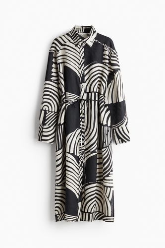 Blusenkleid aus Leinen Schwarz/Gemustert, Alltagskleider in Größe XS. Farbe: - H&M - Modalova