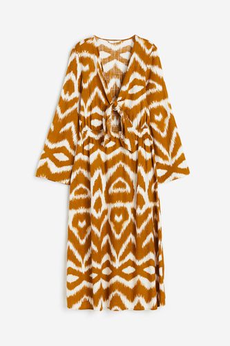 Kleid aus einer Leinenmischung mit Bindebändern Senfgelb/Gemustert, Alltagskleider in Größe XS. Farbe: - H&M - Modalova
