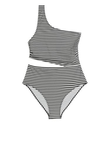 Einschultriger Badeanzug mit Cut-out Cremeweiß/Schwarz, Badeanzüge in Größe 34. Farbe: - Arket - Modalova
