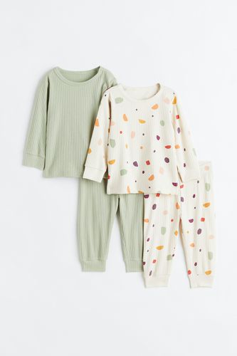Er-Pack Gerippte Schlafanzug aus Baumwolle Helles Salbeigrün/Cremefarben, Pyjamas in Größe 50. Farbe: - H&M - Modalova
