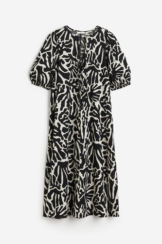 Kleid aus einer Leinenmischung mit Bindebändern Schwarz/Gemustert, Alltagskleider in Größe S. Farbe: - H&M - Modalova