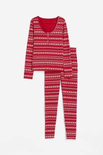 Gerippter Baumwollpyjama Rot/Gemustert, Pyjama-Sets in Größe L. Farbe: - H&M - Modalova
