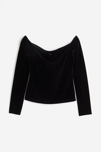 Schulterfreies Shirt aus Velours Schwarz, Tops in Größe XS. Farbe: - H&M - Modalova