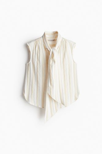 Bluse mit Bindebändern Weiß/ Hellbeige gestreift, Blusen in Größe XS. Farbe: - H&M - Modalova