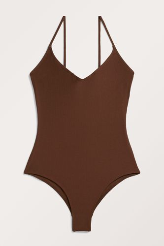 Gerippter brauner Badeanzug mit schmalen Trägern Braun, Badeanzüge in Größe L. Farbe: - Monki - Modalova