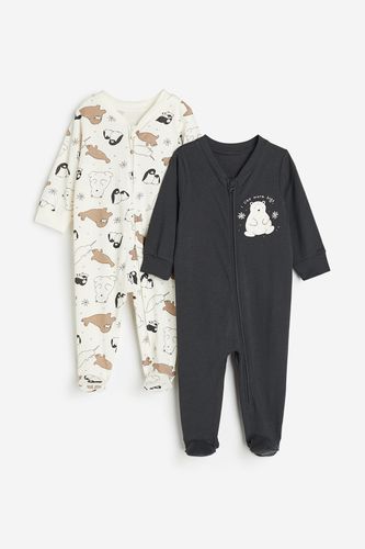 Er-Pack Schlafanzüge mit Reißverschluss Dunkelgrau/Tiere, Pyjamas in Größe 86. Farbe: - H&M - Modalova