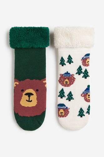 Er-Pack Antirutsch-Strümpfe aus Fleece Dunkelgrün/Bären, Socken in Größe 25/27. Farbe: - H&M - Modalova