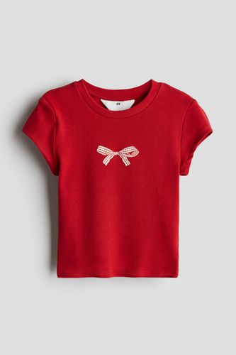 Geripptes T-Shirt Rot/Schleife, T-Shirts & Tops in Größe 134/140. Farbe: - H&M - Modalova