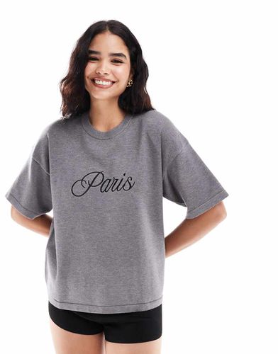 T-shirt in maglia grigia con scritta "Paris" - 4th & Reckless - Modalova