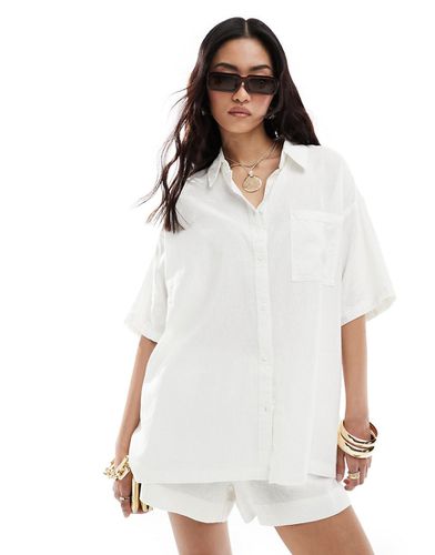 Cotton On - Camicia a maniche corte oversize comoda bianca effetto lino - Cotton:On - Modalova