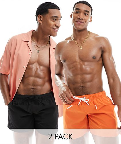 Cotton On - Confezione da 2 paia di pantaloncini da bagno vestibilità comoda effetto lino neri e arancioni - Cotton:On - Modalova