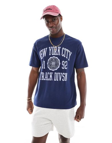 Cotton On - T-shirt stile college ampia indaco con stampa "NY" - Cotton:On - Modalova